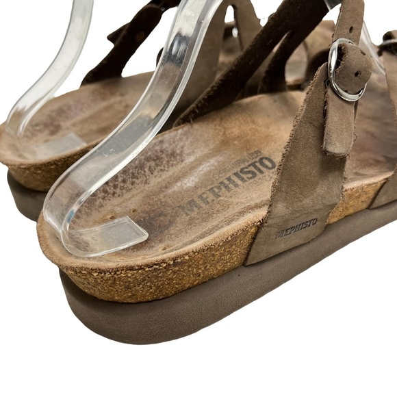 MEPHISTO Taupe Brown Genuine Leather Sandals Slides Flip Flops Casual Shoes 40 - Picture 5 of 16